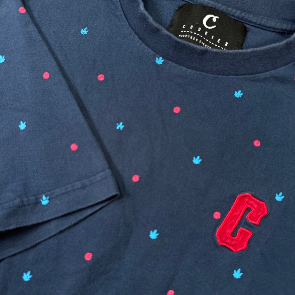 Cookies SF Mens All Over Print Leaf Polka‎ Dot Graphic T-Shirt Navy Blue XL